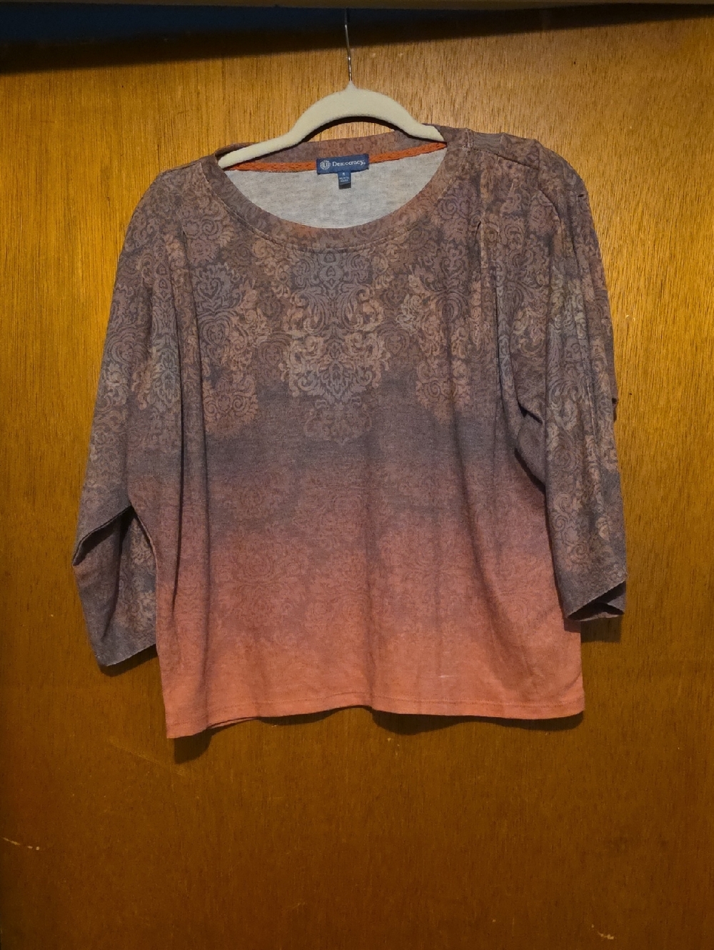 Democracy Women's Ombre Floral Long Sleeve Tee in Purple and Rust